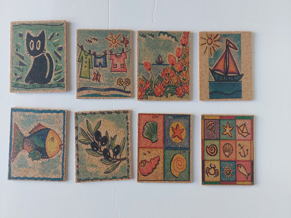 Handmade Cork Coaster Set with Unique Icon Designs