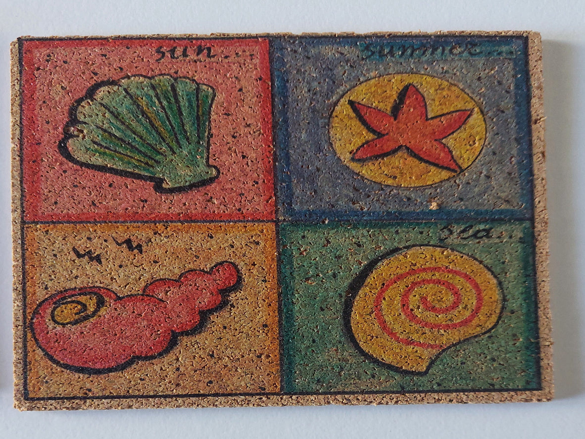 Handmade Cork Coaster Set with Unique Icon Designs