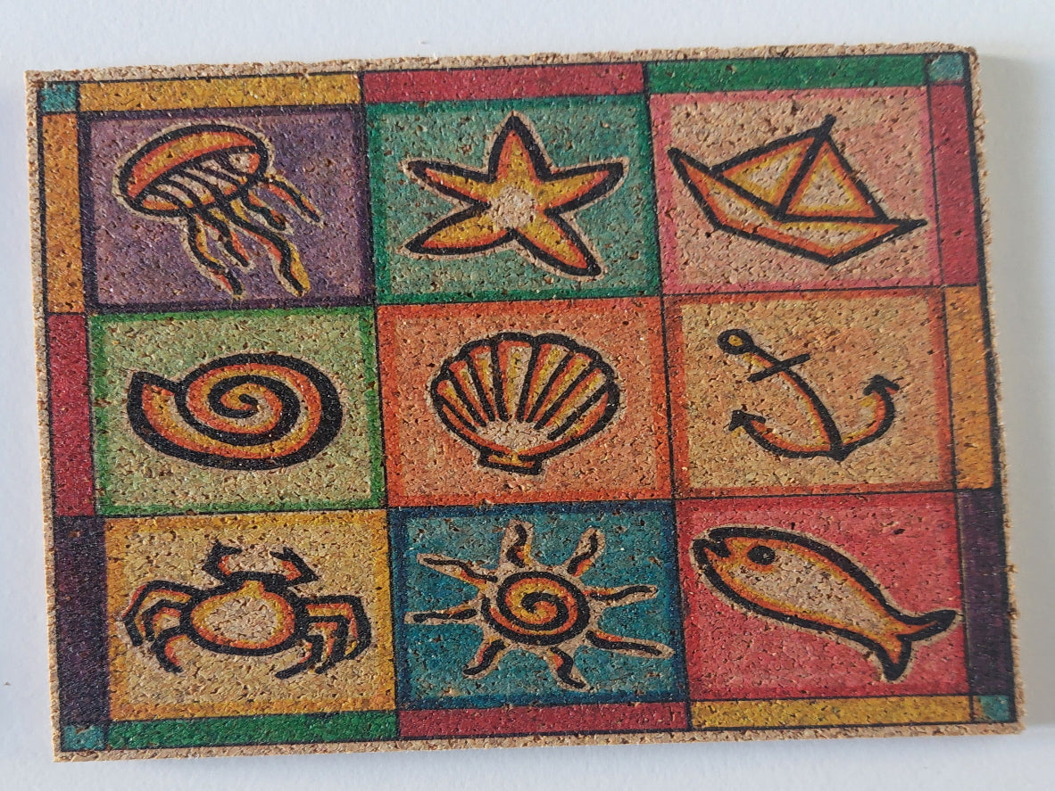 Handmade Cork Coaster Set with Unique Icon Designs