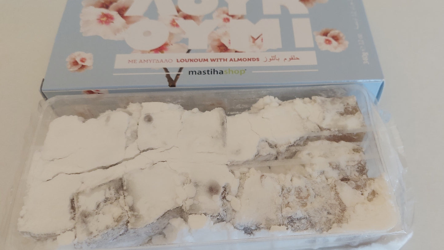 Open 340g box of traditional Greek almond loukoumi