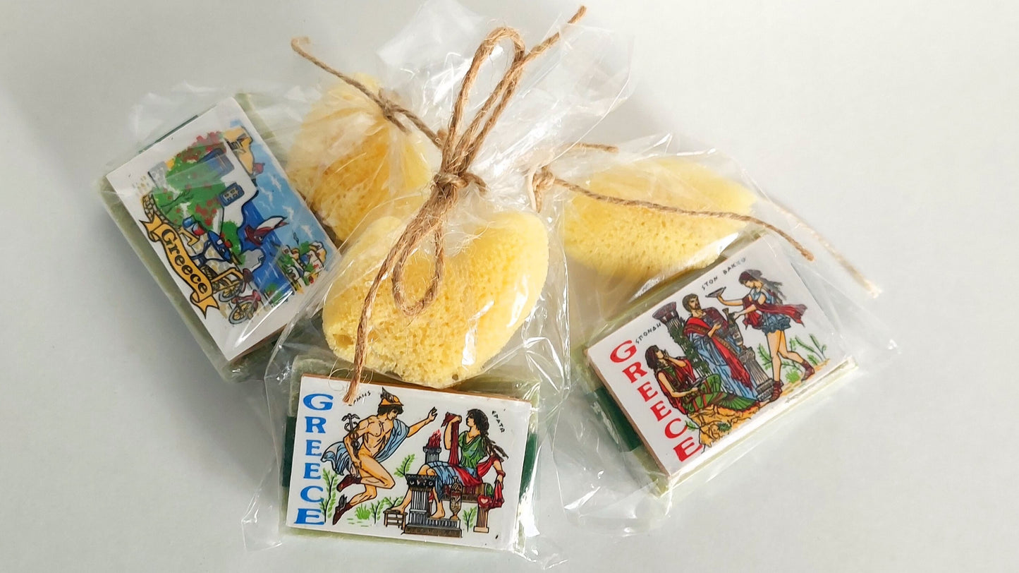 Greek Natural Spa Gift Set – Honeycomb Sponge, Handmade Soap & Magnet